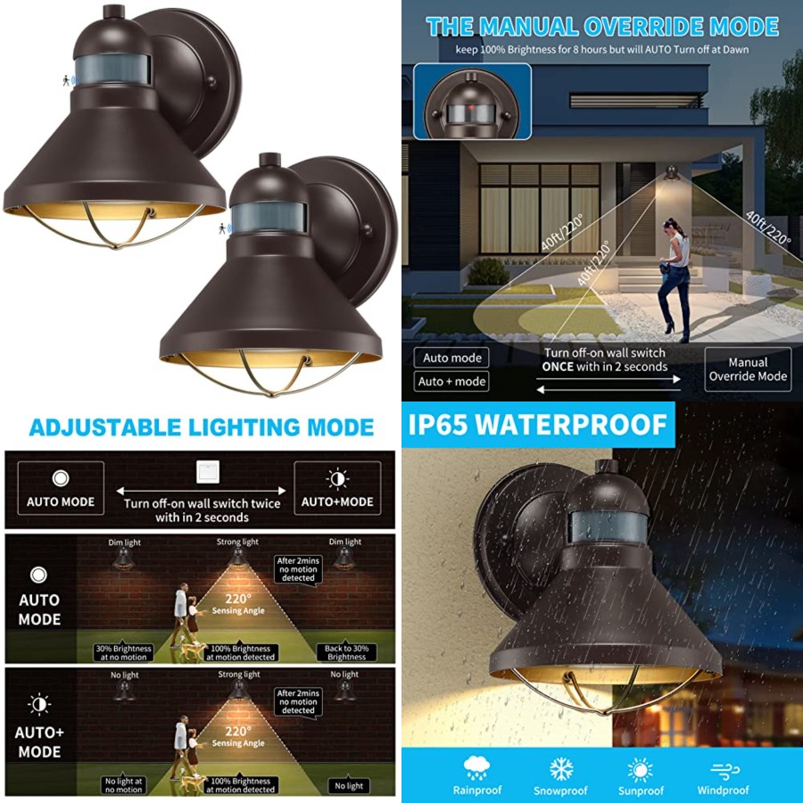Motion Sensor Light - 2팩 모션 센서 야외 LED 벽등,