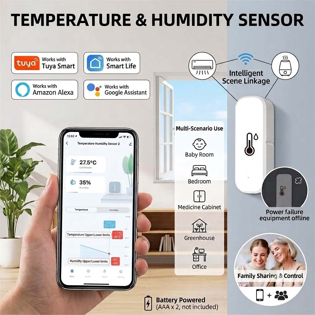 Wi-Fi를 지원하는 스마트 온도 및 습도 센서, 실내 - Smart Home Furniture 리뷰 및 가격