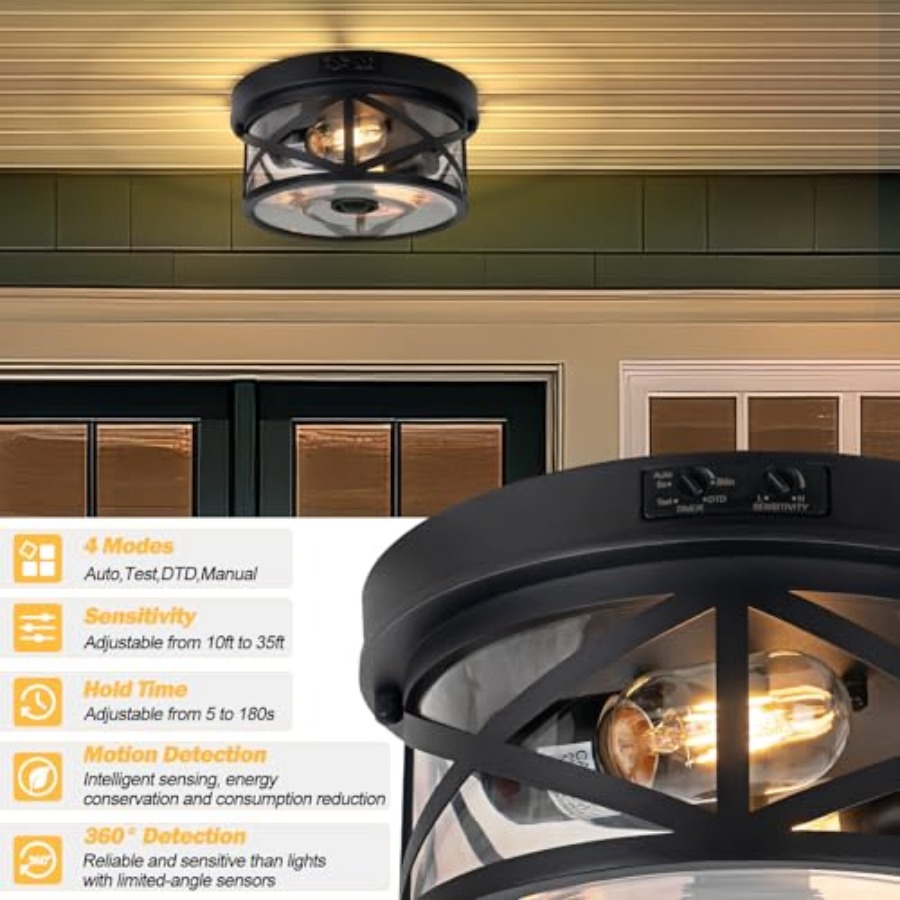 모션 센서 야외 천장 조명, 조절 가능한 블랙 플러시  - Motion Sensor Light 리뷰 및 가격