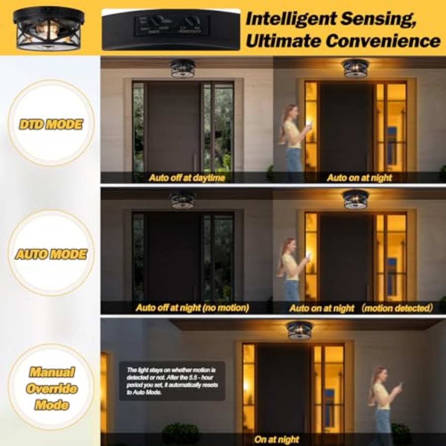 모션 센서 야외 천장 조명, 조절 가능한 블랙 플러시  - Motion Sensor Light 리뷰 및 가격